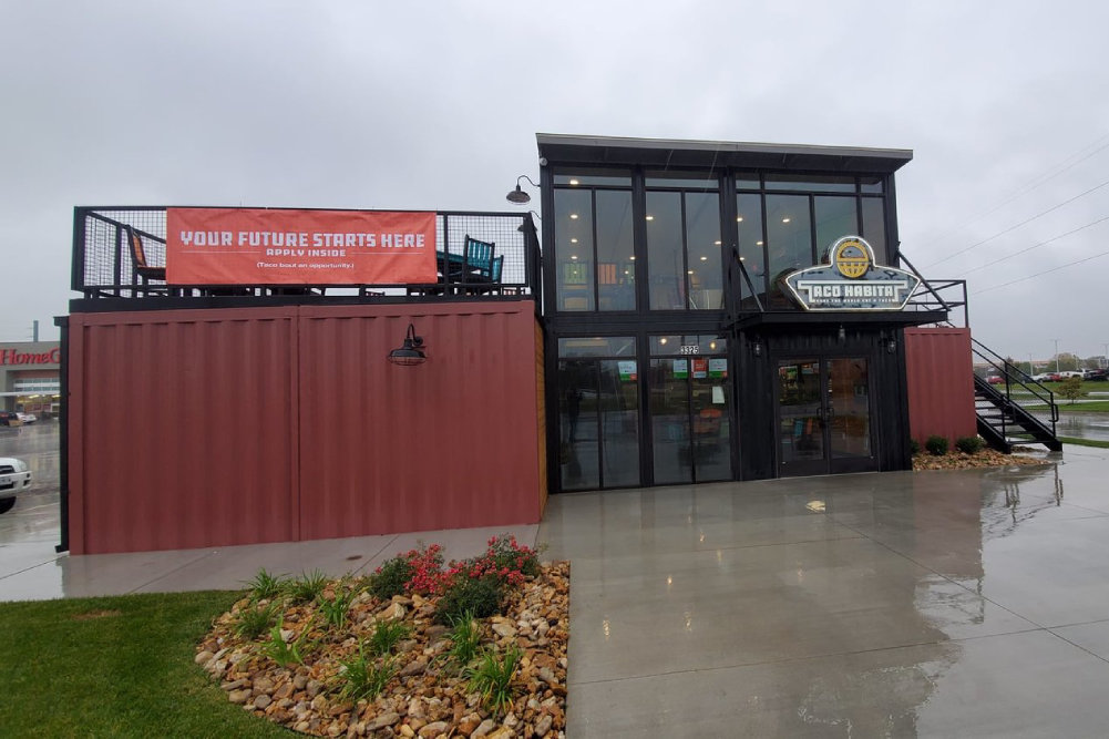 Taco Habitat opened in late 2020 inside recycled shipping containers.